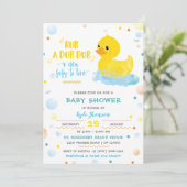Bewerkbaar Jongen Rubber Duck Baby shower Kaart (Staand voorkant)