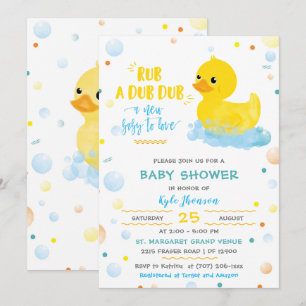 Bewerkbaar Jongen Rubber Duck Baby shower Kaart