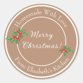 Bewerkbaar Kerst Bak Geschenk Bruin Prettig Kerstf Ronde Sticker (Voorkant)