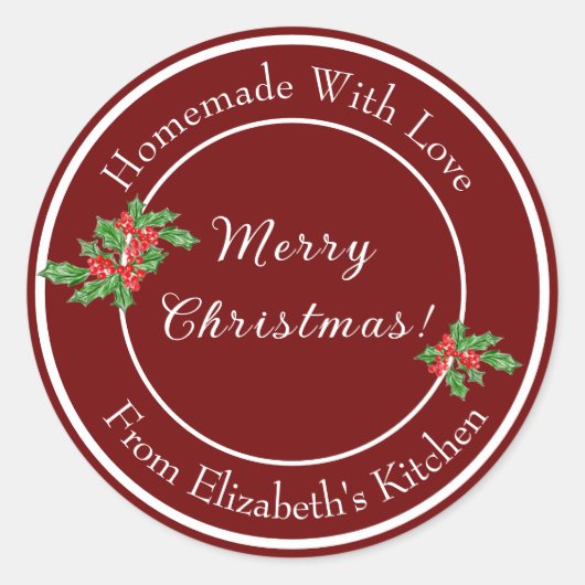 Bewerkbaar Kerstbak Geschenk Rood Kerstfeest Ronde Sticker (Voorkant)