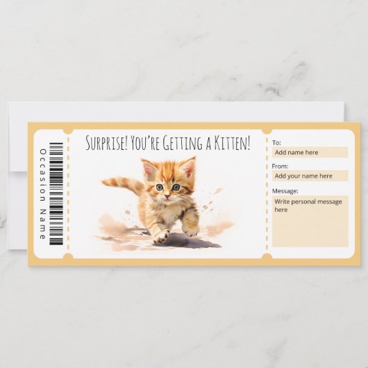 Bewerkbaar kitten cadeaubon voor kattenliefhebber kaart (Voorkant)