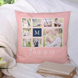 Bewerkbaar Kleur Monogram Wij Zijn Foto Collage Kussen
