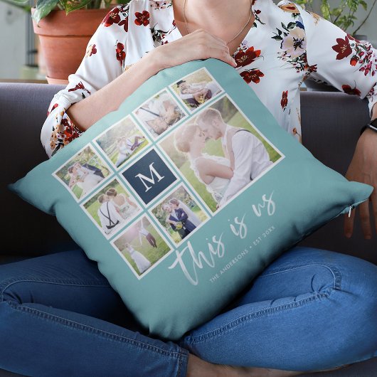 Bewerkbaar Kleuren Monogram Wij Foto Collage Kussen