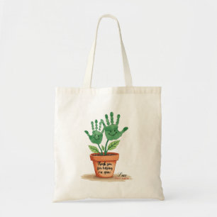 Bewerkbaar lerarengeschenk met handafdruk kunst tote bag