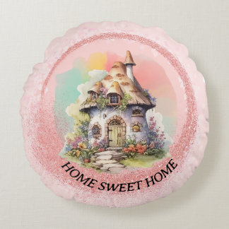 Bewerkbaar Leuk Fairy House Home Sweet Home Rond Kussen