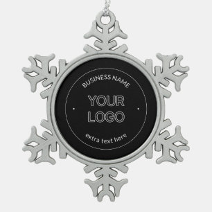 Bewerkbaar Logo Vervanging & Bedrijfsnaam Zwart Tin Sneeuwvlok Ornament