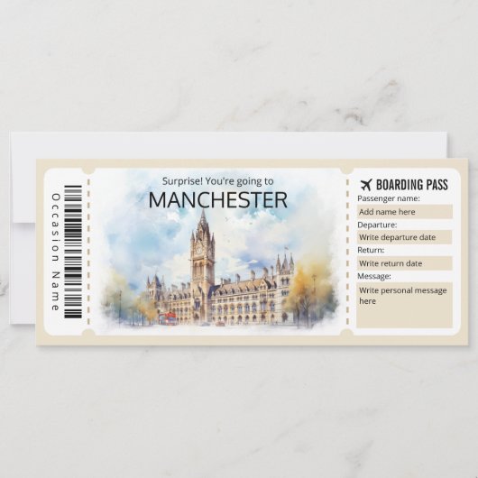 Bewerkbaar Manchester Vliegticket, Engeland Trip Kaart (Voorkant)