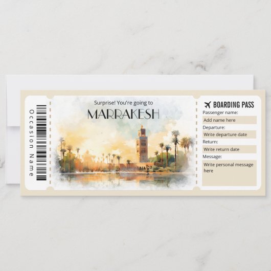 Bewerkbaar Marrakesh Boarding Pass Vliegticket Kaart (Voorkant)