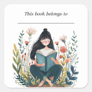 Bewerkbaar Meisje Lezing Bookplate Sticker