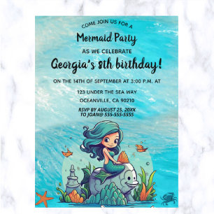 Bewerkbaar Mermaid Invitation Briefkaart