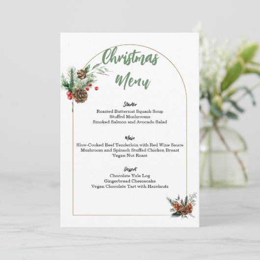 Bewerkbaar minimalistisch kerstmenu menu (Staand voorkant)