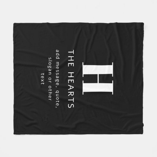Bewerkbaar Modern Monogram Naam & Bericht | Zwart Fleece Deken (Voorkant (Horizontaal))