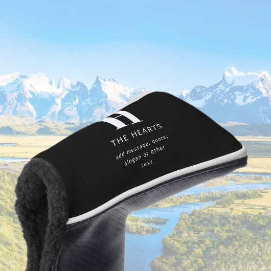 Bewerkbaar Modern Monogram Naam & Bericht | Zwart Golfheadcover