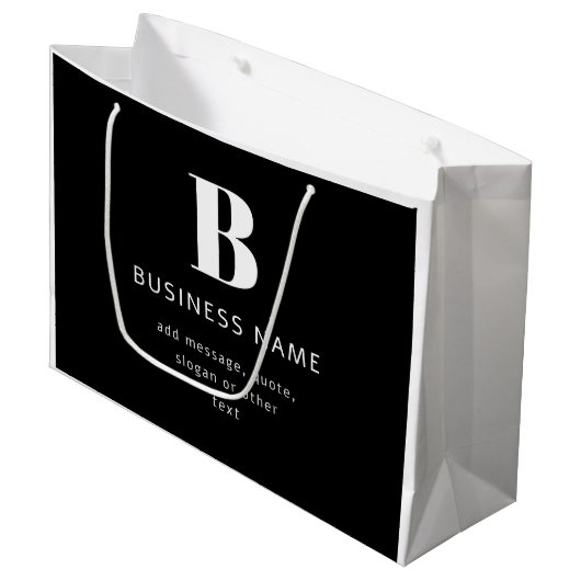 Bewerkbaar modern monogram naam & bericht | Zwart Groot Cadeauzakje (Voorkant Gekanteld)