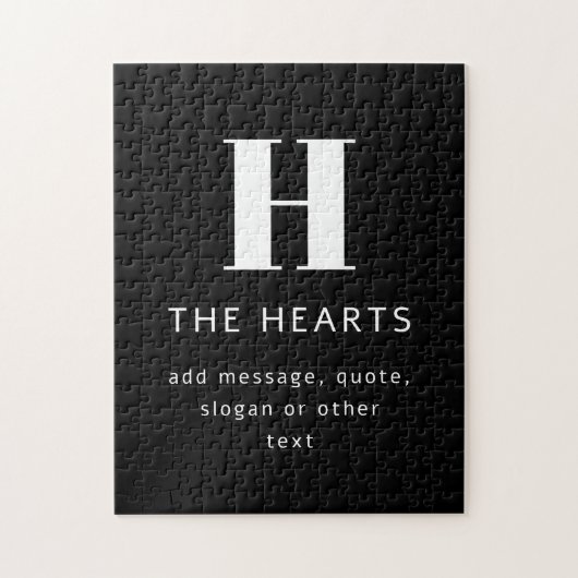 Bewerkbaar Modern Monogram Naam & Bericht | Zwart Legpuzzel (Verticaal)