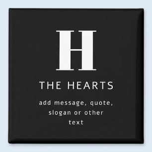 Bewerkbaar Modern Monogram Naam & Bericht   Zwart Magneet