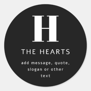 Bewerkbaar Modern Monogram Naam & Bericht   Zwart Ronde Sticker