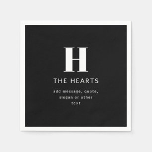 Bewerkbaar Modern Monogram Naam & Bericht Zwart Servet