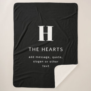 Bewerkbaar Modern Monogram Naam & Bericht   Zwart Sherpa Deken