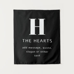 Bewerkbaar Modern Monogram Naam & Bericht   Zwart Wandkleed