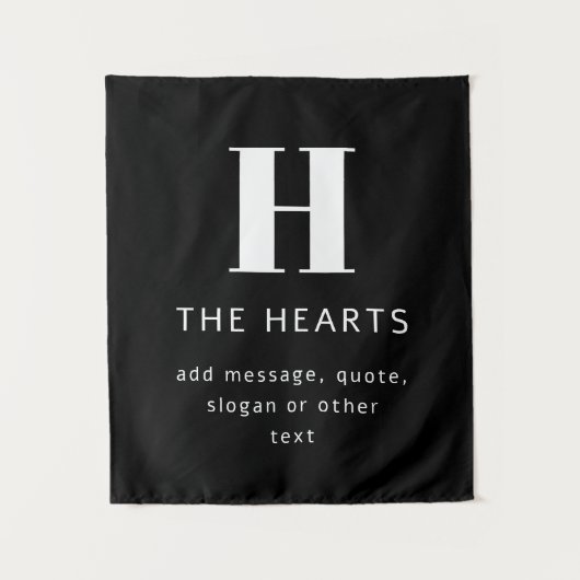 Bewerkbaar Modern Monogram Naam & Bericht | Zwart Wandkleed (Voorkant)