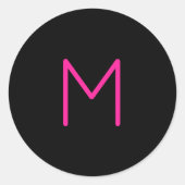 Bewerkbaar Modern Roze & Zwart Monogram Ronde Sticker (Voorkant)