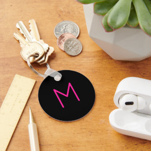 Bewerkbaar Modern Roze & Zwart Monogram Sleutelhanger