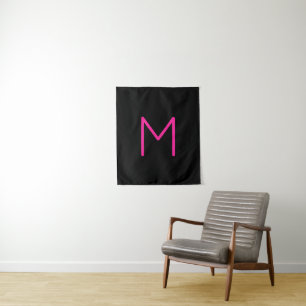 Bewerkbaar Modern Roze & Zwart Monogram Wandkleed