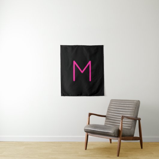 Bewerkbaar Modern Roze & Zwart Monogram Wandkleed (In situ)