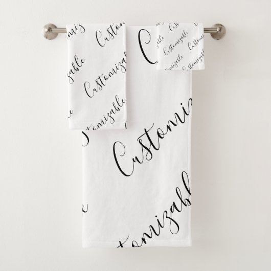Bewerkbaar modern scripttekstpatroon | Zwart-wit Bad Handdoek (Insitu)