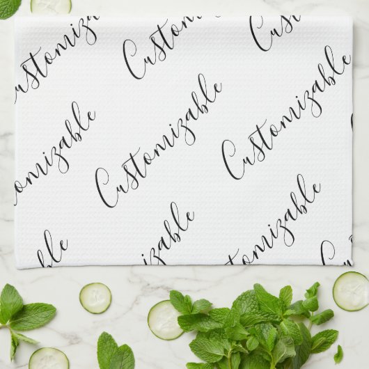 Bewerkbaar modern scripttekstpatroon | Zwart-wit Theedoek (Gevouwen)