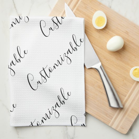 Bewerkbaar modern scripttekstpatroon | Zwart-wit Theedoek (Quarter Fold)