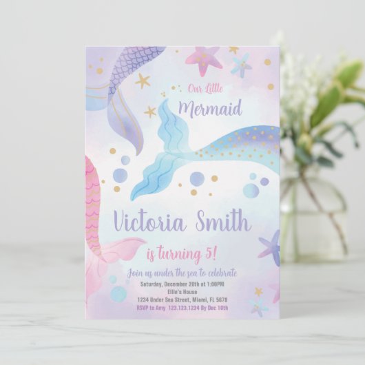 Bewerkbaar onder het Zee Party Kaart voor meisjes (Staand voorkant)