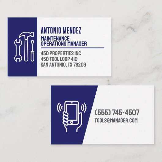 Bewerkbaar Onderhoud Hamer Logo Visitekaartje (Voorkant / Achterkant)