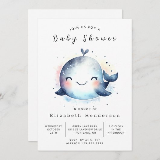 Bewerkbaar onderwater walvis Baby shower Kaart (Voorkant / Achterkant)