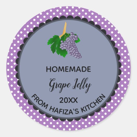 Bewerkbaar Paarse Polka Dot Grape Jelly Label (Voorkant)