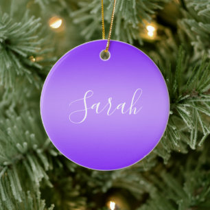 Bewerkbaar Paarse Violet Ombre & Wit Tekstscript Keramisch Ornament