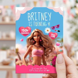 Bewerkbaar Pink Doll Theme Verjaardag Kaart