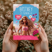 Bewerkbaar Pink Doll Theme Verjaardag Kaart