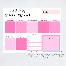 Bewerkbaar Pink Weekly Planner-Notitieblok