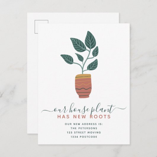 Bewerkbaar plant retro boho script verplaatsing aankondigingskaart (Voorkant / Achterkant)