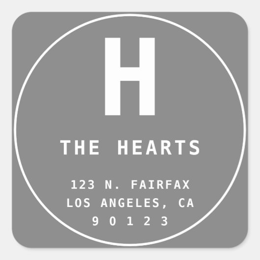 Bewerkbaar retouradres met monogram | Grijs Vierkante Sticker (Voorkant)