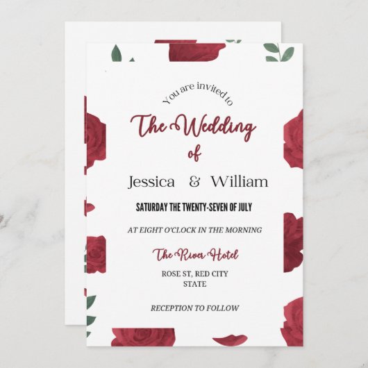 Bewerkbaar Roos Uitnodiging bruiloft ontwerp Sjabl (Voorkant / Achterkant)