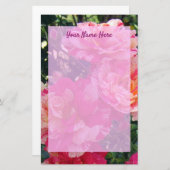Bewerkbaar Roze en Wit Gestreepte Rozen Briefpapie Briefpapier (Voorkant / Achterkant)