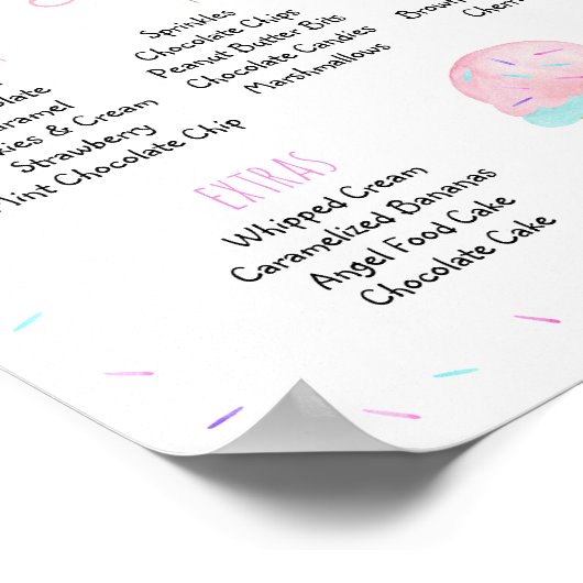 Bewerkbaar Roze Ice Cream Zondag Verjaardagsteken Poster (Hoek)