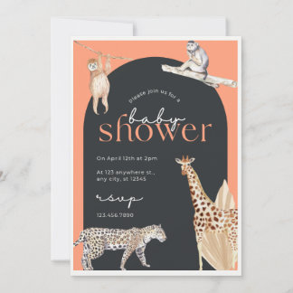 Bewerkbaar Safari Oerwoud Dieren Baby shower Invit Kaart