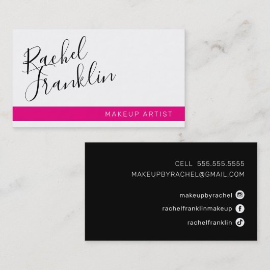 BEWERKBAAR script naam modern chic zwart heet roze Visitekaartje (Voorkant / Achterkant)