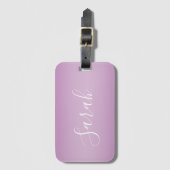 Bewerkbaar Soft Mauve Ombre & White Text Script Bagagelabel (Voorkant (verticaal))