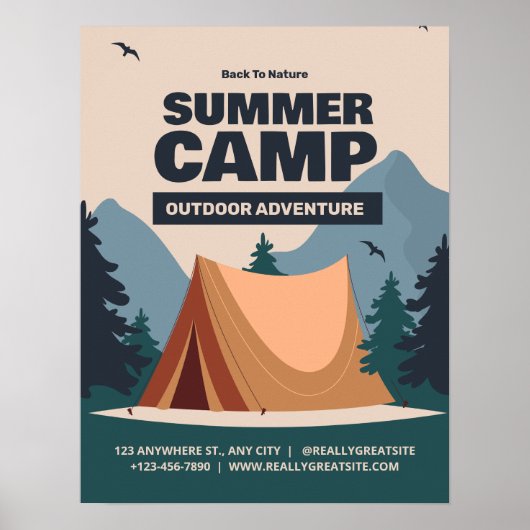 Bewerkbaar Summer Fun Camp, terug naar Natuur Camp Poster (Voorkant)