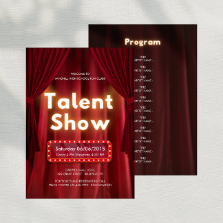 Bewerkbaar Talentshow Uitvoerende Kunsten Programm Bedankkaart